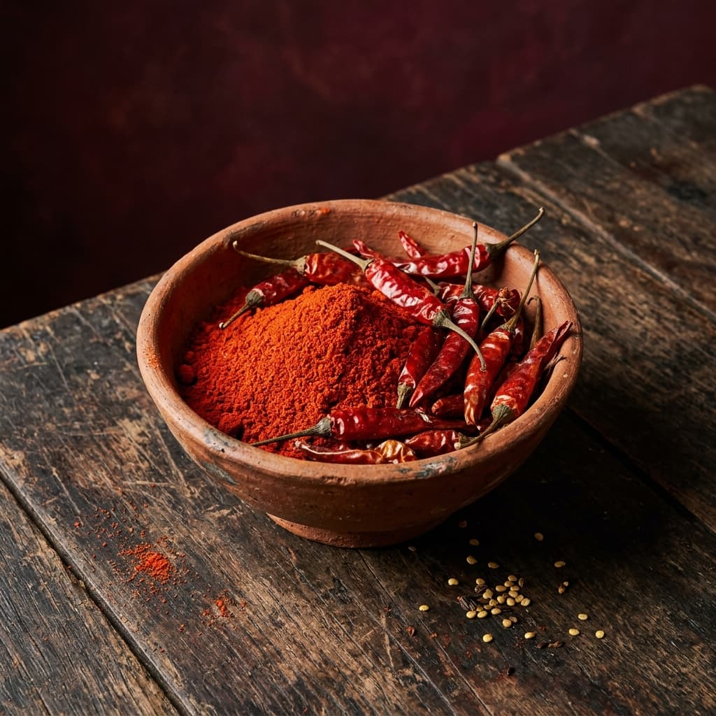 Red Chilli Powder in Terracotta Bowl